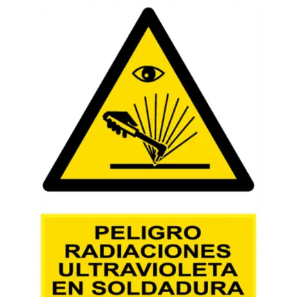 Señal / Cartel de Peligro. Radiaciones UV en soldadura