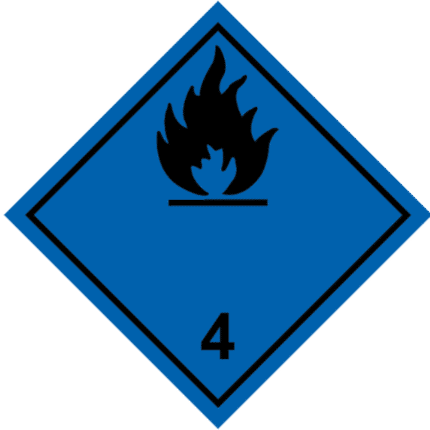 Señal de Materia contacto agua gas inflamable. Negra