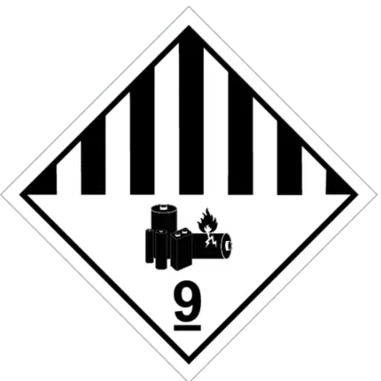 Señal de Materias objetos peligrosos diversos. Pila litio