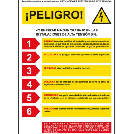 Cartel informativo de Peligro instalaciones alta tensión