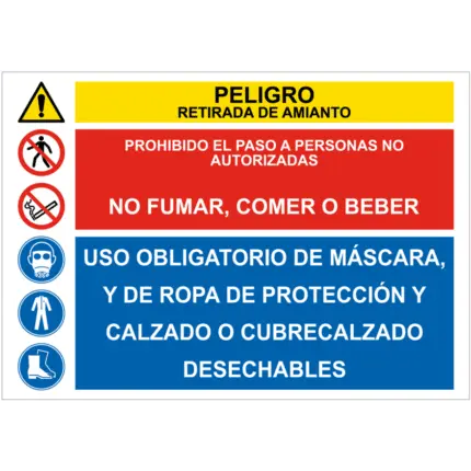 Señal / Cartel Peligro. Retirada de amianto