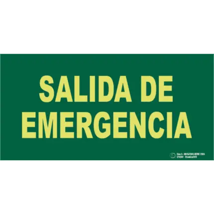 Señal / Cartel de Salida de emergencia. Clase A