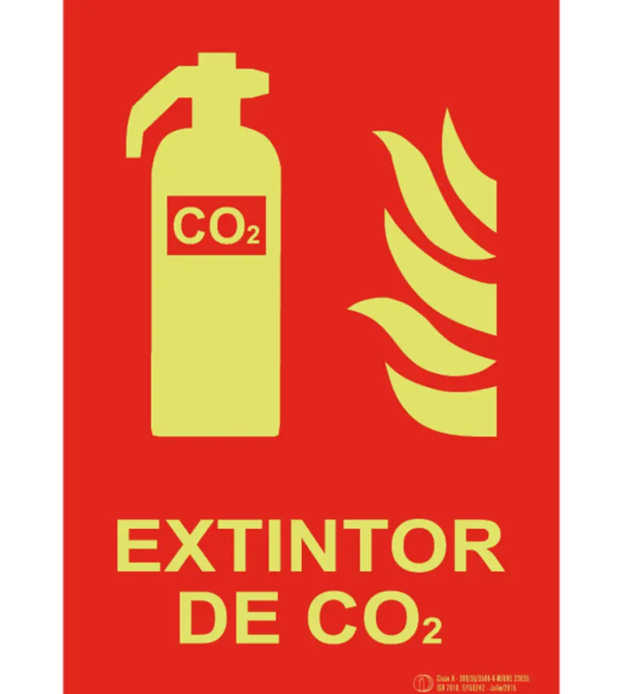 F001AT0 Señal / Cartel de Extintor CO2 luminiscente. Clase A