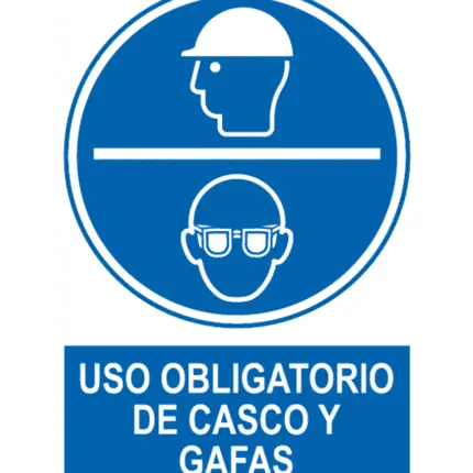 Señal / Cartel de Uso obligatorio de casco y gafas