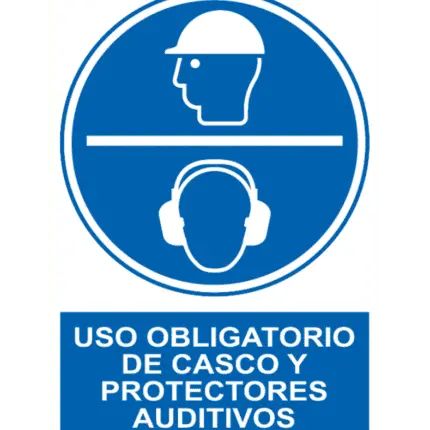 Señal / Cartel de Obligatorio casco protectores auditivos
