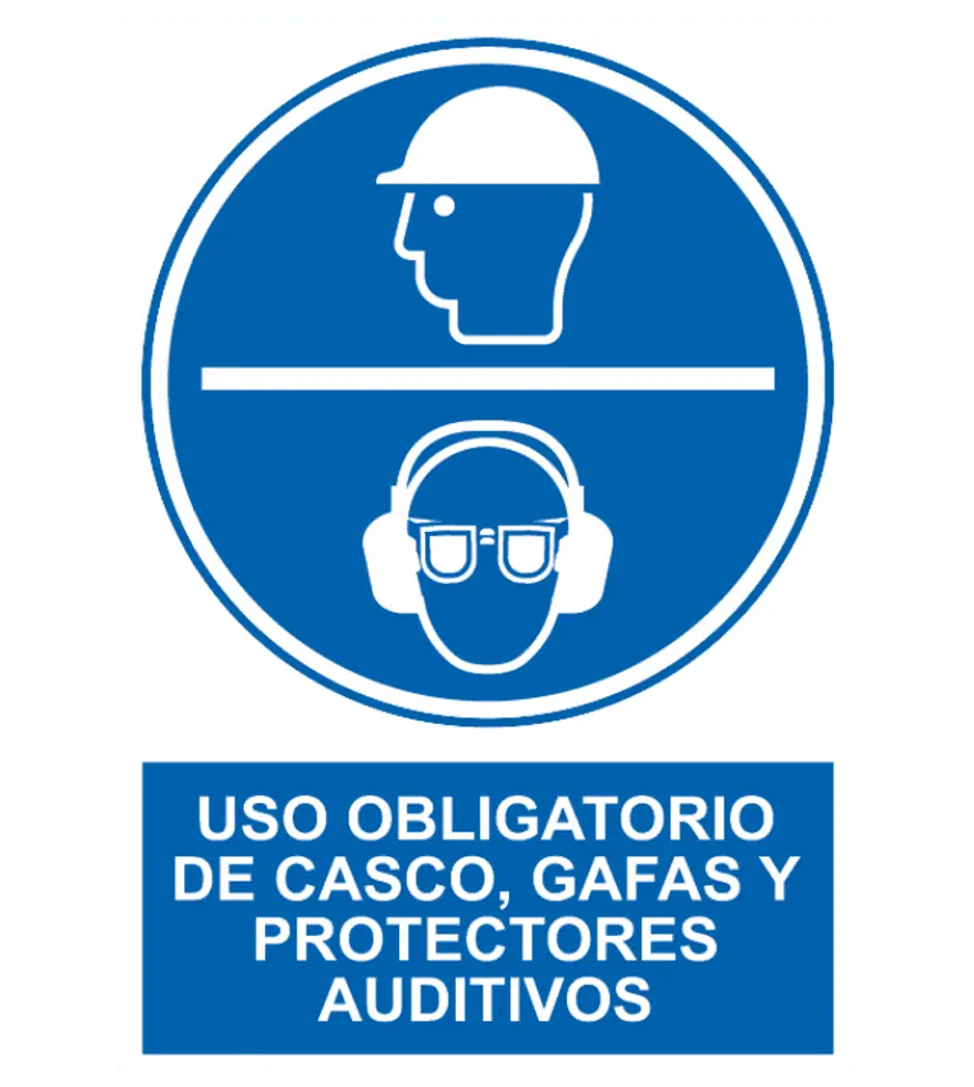 OB-1290 Señal / Cartel de Obligatorio casco gafas protectores auditivos