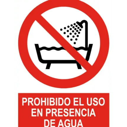 Señal / Cartel de Prohibido el uso en presencia de agua