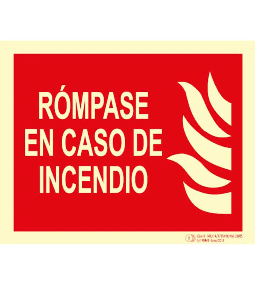 PCI-815 Señal / Cartel de Rómpase en caso de Incendio