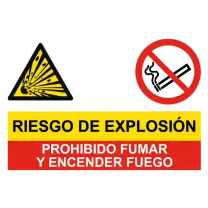 Señal de Riesgo de explosión y prohibido fumar y fuego
