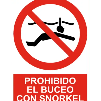 Señal / Cartel de Prohibido el buceo con snorkel