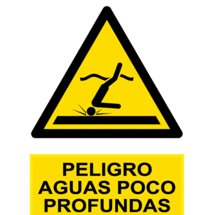 Señal / Cartel de Peligro aguas poco profundas