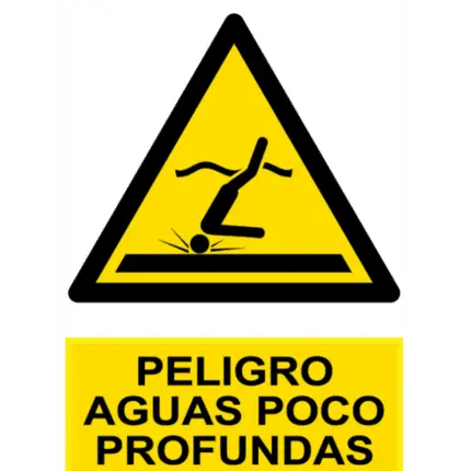 Señal / Cartel de Peligro aguas poco profundas