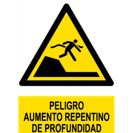 Señal / Cartel de Peligro aumento repentino profundidad
