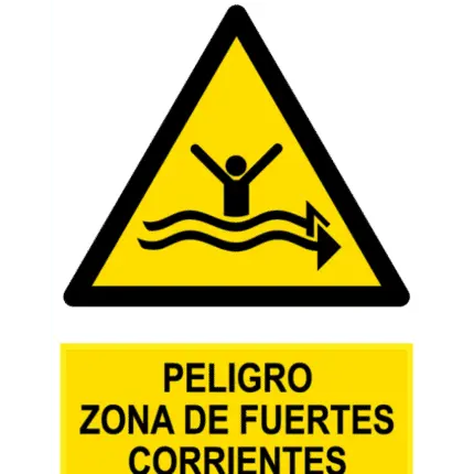 Señal / Cartel de Peligro zona fuertes corrientes