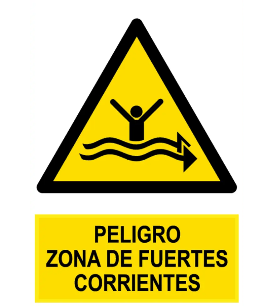 WSW015 Señal / Cartel de Peligro zona fuertes corrientes