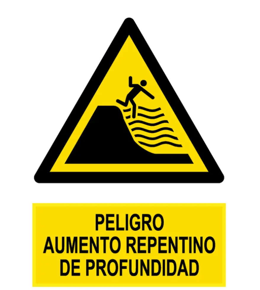 WSW024 Señal / Cartel de Peligro aumento profundidad mar